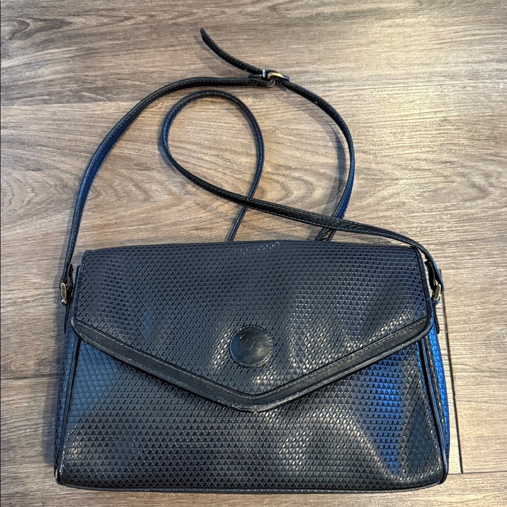 Vintage 1983 Liz Claiborne Black PVC Crossbody Bag Triangle Logo